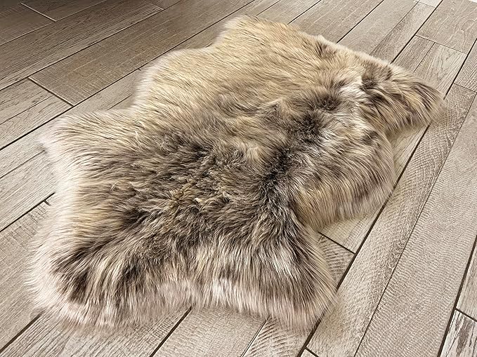 Free Shape Luxury Soft Fluffy Shag Area Rug Single 2’x3’, 60x90cm - Vegan Fur Ultra Soft Indoor Carpet Nursery Rugs for Bedroom Home Decor, Brown with Beige Tips