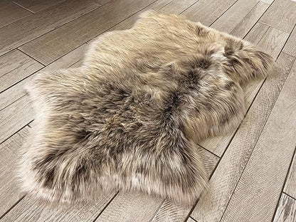 Free Shape Luxury Soft Fluffy Shag Area Rug Single 2’x3’, 60x90cm - Vegan Fur Ultra Soft Indoor Carpet Nursery Rugs for Bedroom Home Decor, Brown with Beige Tips