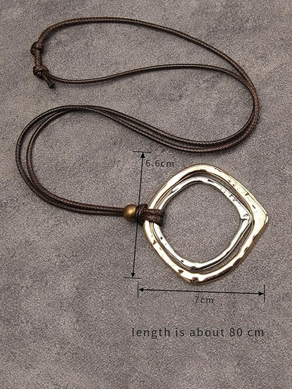 Leather Necklace for Women Boho Choker Necklace Long Cord Leather Pendant Bohemian Neckalce Vintage Alloy Pendant Leather Rope Necklace Wooden Necklaces for Women