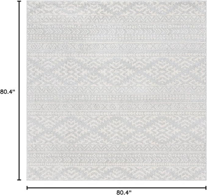 SAFAVIEH Tulum Collection Area Rug - 6'7" Square, Light Grey & Ivory, Moroccan Boho Tribal Design, Non-Shedding & Easy to Clean, Ideal for Living Room, Bedroom, Dining Space (TUL272F)