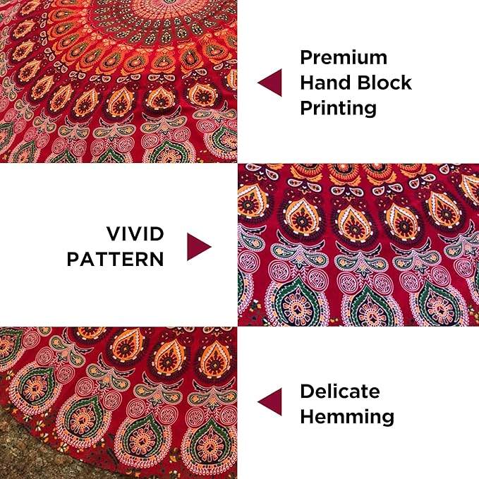 raajsee Red Tapestry- Best Mandala Wall Hanging- Bedding Tapestry For Bedroom Aesthetic-Size TWIN 140 X 210 CMS