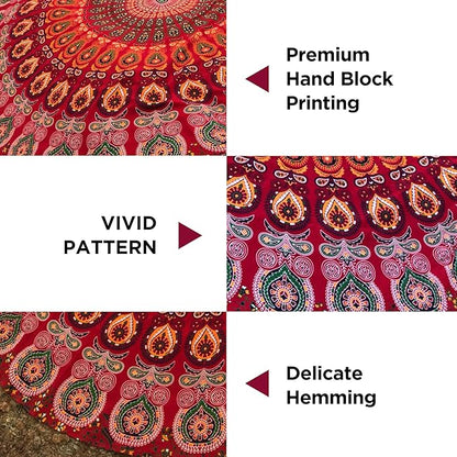 raajsee Red Tapestry- Best Mandala Wall Hanging- Bedding Tapestry For Bedroom Aesthetic-Size TWIN 140 X 210 CMS