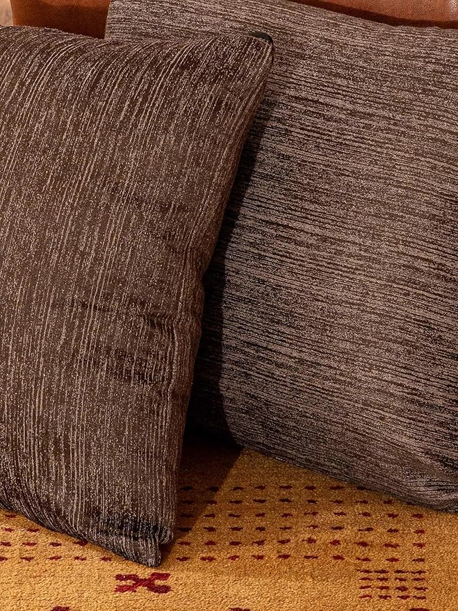 Decorative Cushion Covers, 360 GSM Poly Cotton Jacquard Fabric, Plain Solid Textured, Dark Brown, 20" x 20", Handmade, Eco-Friendly, Pack of 2