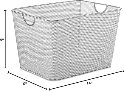 YBM Home Mesh Wire Storage Basket for Shelves, Pantry Organization, and Kitchen - Multipurpose Steel Wire Basket Holder Bin for Organizing Office Supplies, Household Toiletries and Laundry Supplies