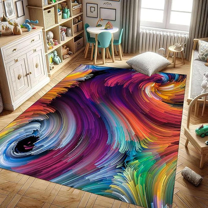 Modern Abstract Decorative Rugs - Washable, Non-Slip, Colorful Lines Swirl Design - Soft Indoor Rugs for Living Room, Dining Room, Bedroom, Office, Bathroom - 3x5ft