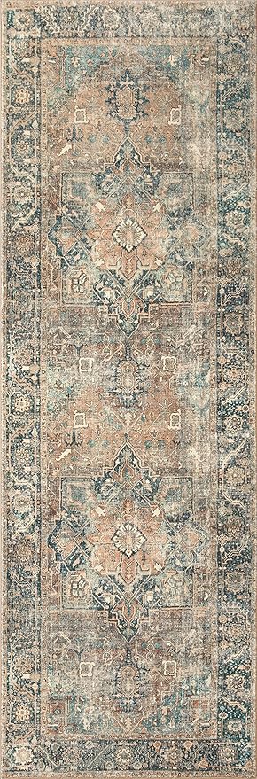 Loloi Margot Collection MAT-02 Terracotta/Lagoon 2'-6" x 9'-6" Runner Rug feat. CloudPile, No-Shed Easy Clean Large Patterned Area Rug for Living Room, Bedroom, Dining Area