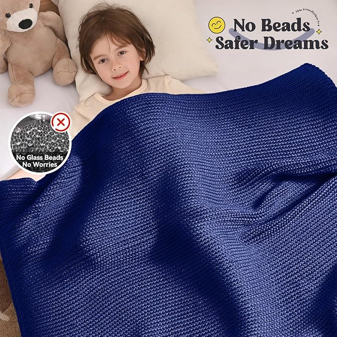 Guohaoi Knitted Weighted Blanket Kids (Blue 36"x48" 5lbs) No Beads Cooling Heavy Blanket, Home Decor Breathable Chunky Knit Throw Blanket for All-Season Use