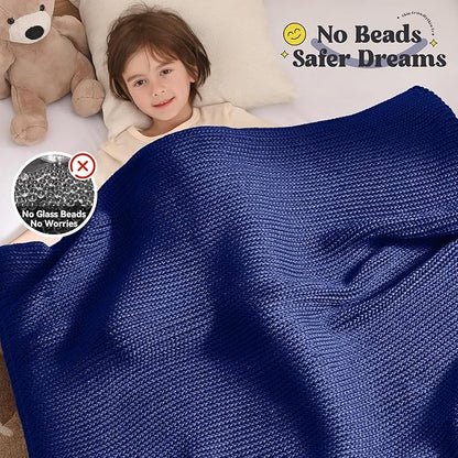 Guohaoi Knitted Weighted Blanket Kids (Blue 36"x48" 5lbs) No Beads Cooling Heavy Blanket, Home Decor Breathable Chunky Knit Throw Blanket for All-Season Use
