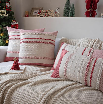Valentines Lumbar Pillow Covers 14x36 Inch Long, Red Textured Boho Valentines Day Decoration Pillow Cases for Farmhouse Home Decor, Accent Cushion Cover for Sofa, Bed, Living Room, Bedroom, Pack of 1