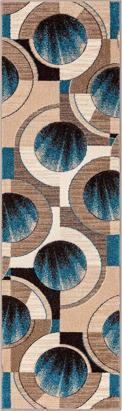 Well Woven Ruby Geometric 2x7 Runner Blue & Grey Vibrant Modern Contemporary Hand Carved Sunburst Design Perfect for Hallways & Entryways Plush Easy-Care Easy-to-Clean