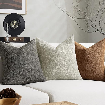 Throw Pillow Covers 18 x 18 Inch Set of 2, Accent Soft Boucle Textured Pillow Cover, Decorative Solid Color Cozy Cushion Pillow Case for Couch Bedroom Sofa Living Room Home Decor, Dark Brown