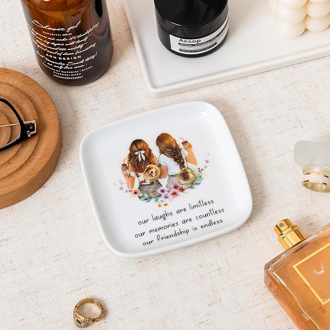 Crisky Best Friend Birthday Gifts for Women, Friendship Gifts for Women, Trinket Ring Dish Jewelry Tray for Friend Her Sisters Besties Long Distance Graduation Gift Ideas, Square