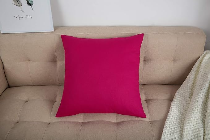 TangDepot Cotton Solid Throw Pillow Covers, 22" x 22" , Brilliant Rose, 1 Count (Pack of 1)