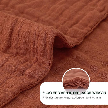 Love's cabin 6 Layer 100% Cotton Muslin Blanket, 50"x60" Throw Muslin Blanket for Couch Bed, Orange Muslin Throw Blanket, Lightweight and Breathable Cotton Gauze for Adult
