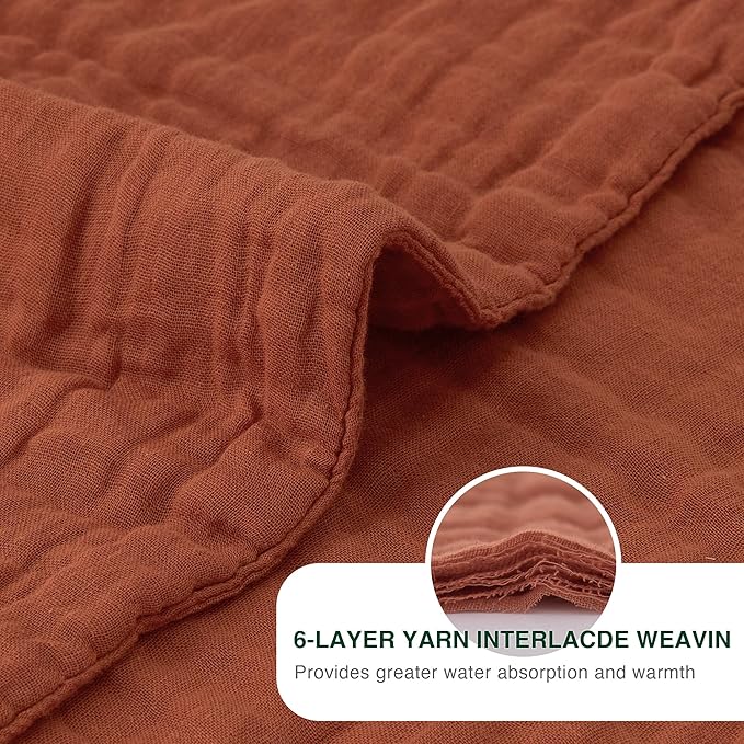 Love's cabin 6 Layer 100% Cotton Muslin Blanket, 90"x90" Muslin Blanket Queen for Couch Bed, Lightweight and Breathable Cotton Gauze for Adult, Orange
