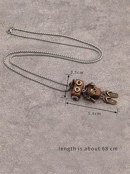 Leather Necklace for Women Boho Choker Necklace Long Cord Leather Pendant Bohemian Neckalce Vintage Alloy Pendant Leather Rope Necklace Wooden Necklaces for Women
