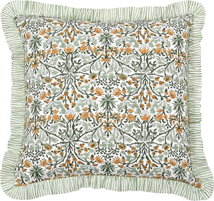 Ridhi Modern Farmhouse Pillow Covers Decorative Cotton Throw Pillow Covers Set of 2 Goldenrod Yellow Cushion Covers with Ruffle for Couch Sofa Bed Living Room Spring Home Decor 18x18
