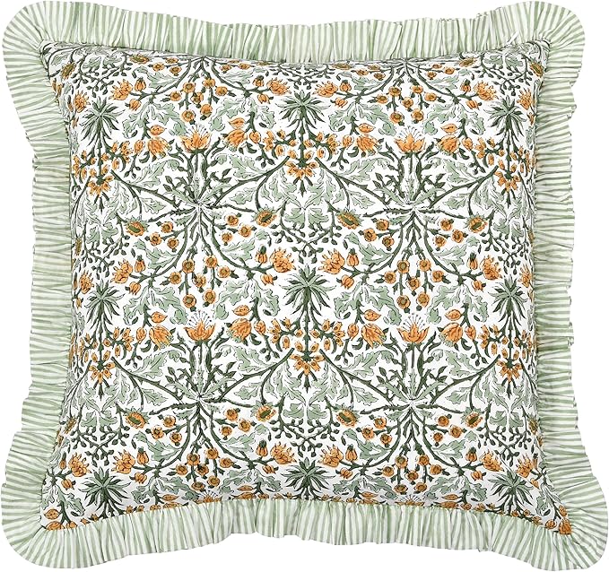 Ridhi Modern Farmhouse Pillow Covers Decorative Cotton Throw Pillow Covers Set of 2 Goldenrod Yellow Cushion Covers with Ruffle for Couch Sofa Bed Living Room Spring Home Decor 16x16
