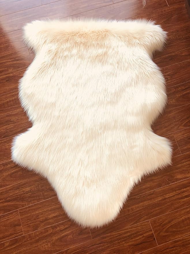 Free Shape Luxury Soft Fluffy Shag Area Rug Single 2’x3’, 60x90cm - Vegan Fur Ultra Soft Indoor Carpet Nursery Rugs for Bedroom Home Decor, Cream