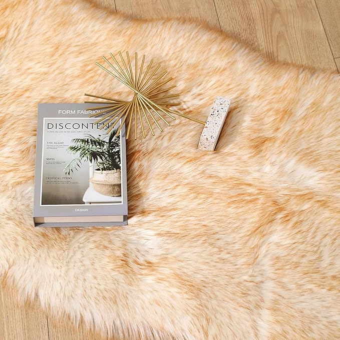 Faux Fur Rug Runner 2x6 ft White Yellow - Machine Washable Super Soft Plush Shaggy Fluffy Area Carpet,Sheepskin Rug Fuzzy Floor Mat for Bedroom, Sofa,Living Room, Bedside, Nursery & Kids Room