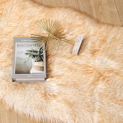 Faux Fur Rug Runner 2x6 ft White Yellow - Machine Washable Super Soft Plush Shaggy Fluffy Area Carpet,Sheepskin Rug Fuzzy Floor Mat for Bedroom, Sofa,Living Room, Bedside, Nursery & Kids Room