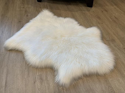 LAMBZY Faux Sheepskin Super Soft Hypoallergenic Silky Shag Rug for Living Room, Kids Room, Sofa (Single 2'x3', White)