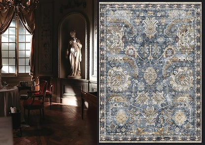 RUGSURE Washable Area Rugs - Perfect for Living Room, Bedroom, Kids Room, Nursery - Stain & Water Resistant Non-Slip, Pet & Child Friendly, Vintage Tribal Area Rugs (Navy, 3' x 5 ')