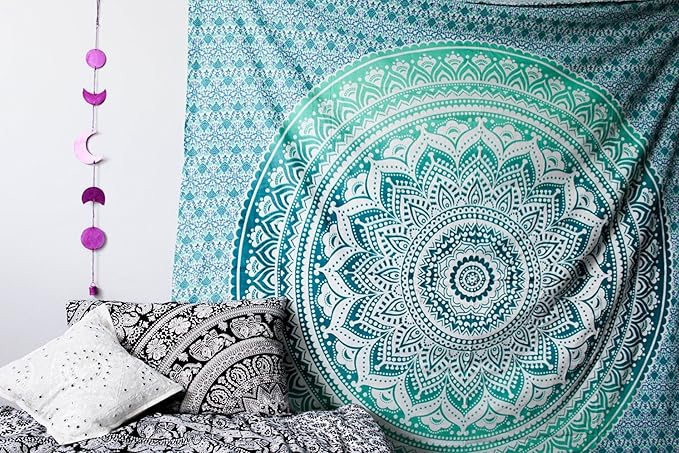 raajsee Indian Cotton Green Tapestry Mandala Wall Hangings- Tapestry For Bedroom - Indie Wall Tapestry Hippie Room Decor - Boho Small Tapestrys Aesthetic 30x40 Inches