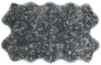 Nouvelle Legende Faux Fur Sheepskin Rug Quattro, Soft, Plush, Premium High-Pile Accent Rug for Bedrooms, Hallways & Living Spaces, Warm & Cozy, Faux Leather Backing, Easy Care, 43" x 73", Gray