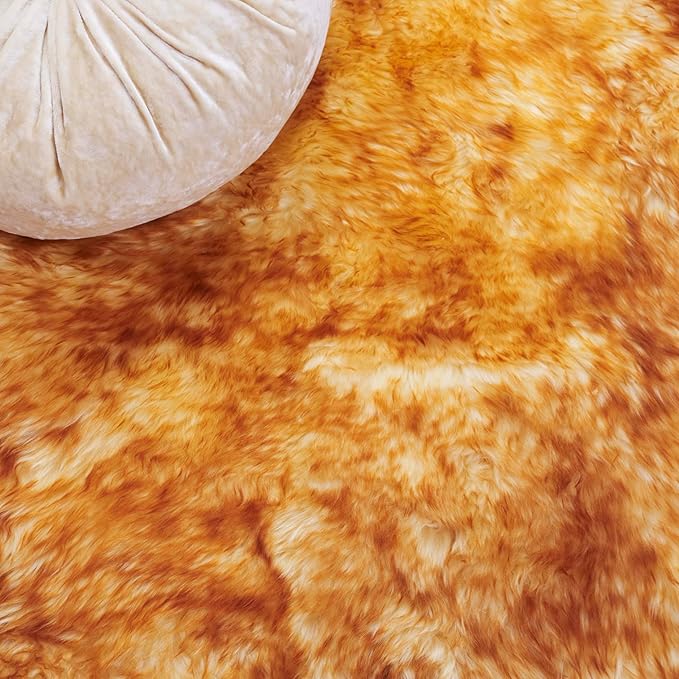 SAFAVIEH Sheep Skin Collection Accent Rug - 3'7" x 5'11", Champagne & Copper Brown, Handmade Rustic Genuine Pelt, 3.4-inch Thick Ideal for High Traffic Areas in Foyer, Living Room, Bedroom (SHS121K)