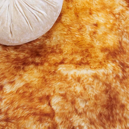 SAFAVIEH Sheep Skin Collection Accent Rug - 3'7" x 5'11", Champagne & Copper Brown, Handmade Rustic Genuine Pelt, 3.4-inch Thick Ideal for High Traffic Areas in Foyer, Living Room, Bedroom (SHS121K)