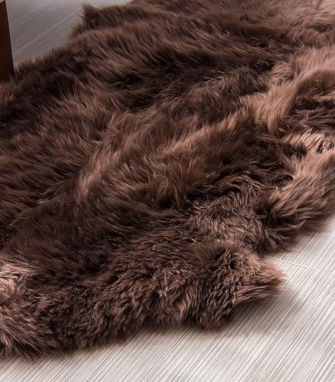 HUAHOO Premium Genuine Sheepskin Rug Brown Real Australia Sheepskin Natural Luxury Fluffy Lambskin Fur Area Rug Seat Covers for Kids Bedroom Sofa Chair Cover Pets Dogs Mat Double Pelt/2' x 3' Brown