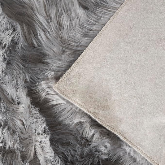 SAFAVIEH Faux Sheep Skin Collection 8' x 10' Grey FSS235D Silken Glam 2.35-inch Thick Area Rug