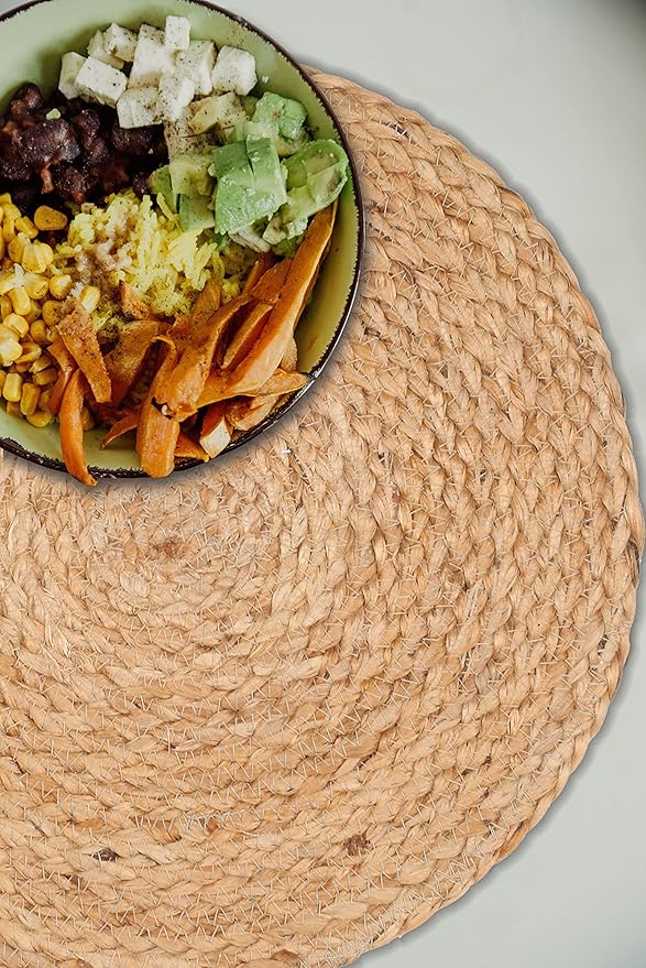 Lightnpro Natural Jute Placemat Perfect for Thanksgiving, Christmas,Fall, New Year, Handmade Placemat Set of 4- Beautiful Complement to Your Dinner Table Décor - 13 Inch