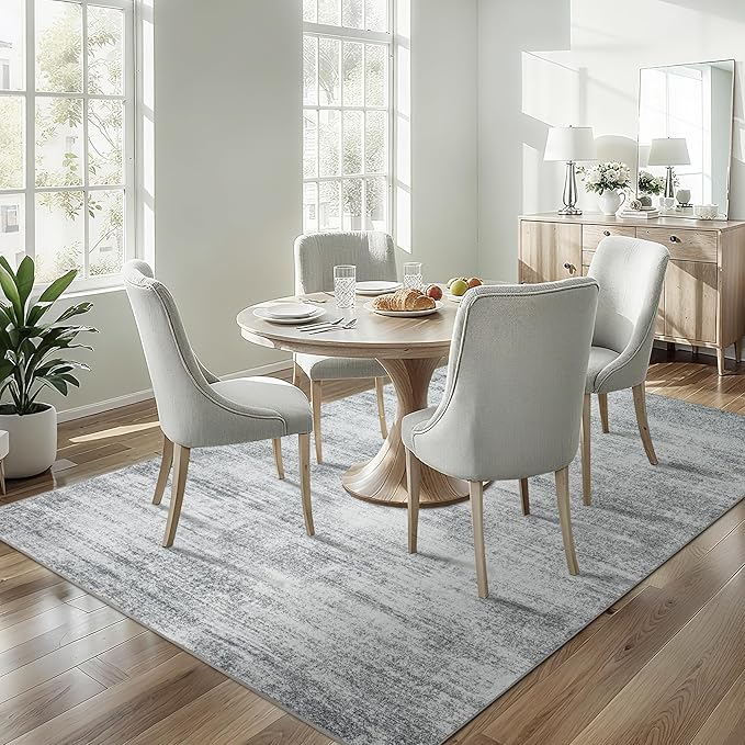 Gray Office Chair Mat for Low Pile Floor Carpet with Non Slip Modern Abstract Neutral Area Rug 4x6 Light Grey 4 x 6 Small Rug for Bedside Dorm Laundry Room