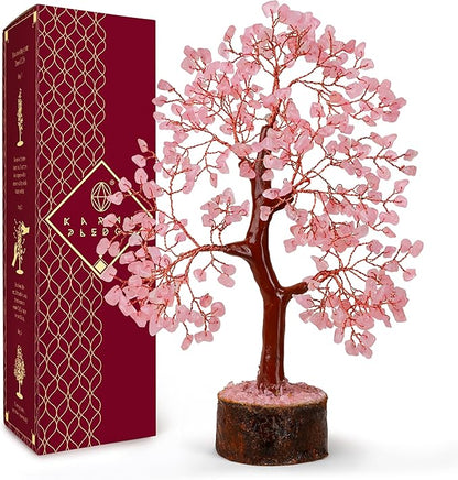 Rose Quartz Crystal Tree of Life for Women Office Decor, Good Luck, Money, Meditation, Positivity, Handmade Healing Crystal Stones Bonsai Tree Spiritual Birthday Gifts for Women