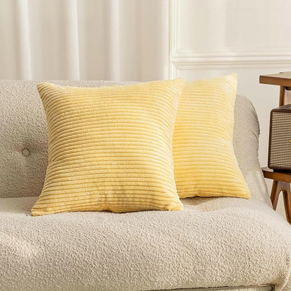 Home Brilliant Set of 2 Super Soft Corduroy Fall Pillow Covers 16x16 Decorative Throw Pillow Covers for Couch Sofa Bed Living Room Hallway Winter Decor, 16 x 16 inch, Light Yellow