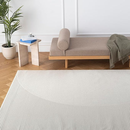 Revival Rugs Record 9'2"x12'2" Washable Area Rug for Living Room Bedroom - 100% Recycled Oeko-TEX Certified, Medium Pile, Beige, Cream