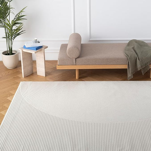 Revival Rugs Record 8'x10’ Washable Area Rug for Living Room Bedroom - 100% Recycled Oeko-TEX Certified, Medium Pile, Beige, Cream