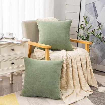 GAWAMAY Decorative Chenille Throw Pillow Covers 24x24 Inch Pack of 2, Soft Square Couch Pillow Cover for Sofa Cushion Living Room Bedroom Solid Dyed Pillowcases Sage Green 60x60cm (ONLY Covers)