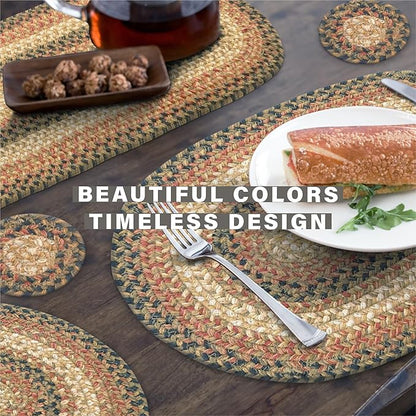 Homespice Russet Jute Braided Table Runner, Warm Country Decor, Set of 2, Multicolor Oval 8x28 - Rich Colors, Easy to Clean, Durable and Protects Furniture