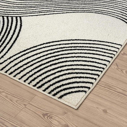 Abani Nuevo Beige Black Swirls Modern Area Rug 9' x 12' for Living Room, Bedroom - Abstract Design - Durable & Easy to Clean