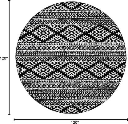 SAFAVIEH Tulum Collection Area Rug - 10' Round, Black & Ivory, Moroccan Boho Tribal Design, Non-Shedding & Easy to Clean, Ideal for Living Room, Bedroom, Dining Space (TUL272Z)