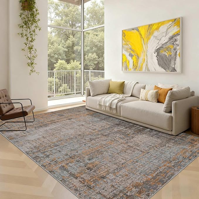 5x7 Area Rugs for Bedroom Living Room,Non-Slip Washable Modern Abstract Rugs for Dining Room, Foldable Thin Indoor Carpet Stain Resistant(Taupe)