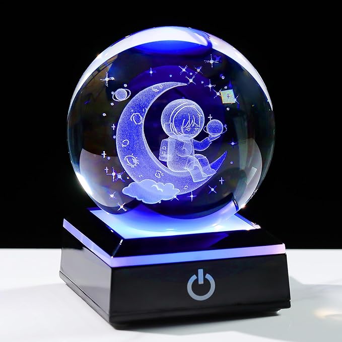 3d Astronaut Figurine Statue Crystal Ball 80mm 3.15inch - Space Astronomy Gifts Solar System Model Decor Crystal Sphere Unique Gifts For Men Him Birthday Dad Physics Science Teacher Night Light Lamp