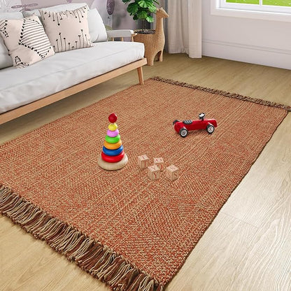 Collive Comfy Area Rug 4' x 6', Terra Woven Cotton Bedroom Rugs, Modern Indoor Accent Rug Floor Carpet with Tassel for Living Room, Nursery Room, Dining Room, Bedside