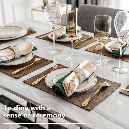 Home Brilliant Cloth Placemats Set of 4 Heat Resistant Dining Table Place Mats Linen Kitchen Table Mats, Brown