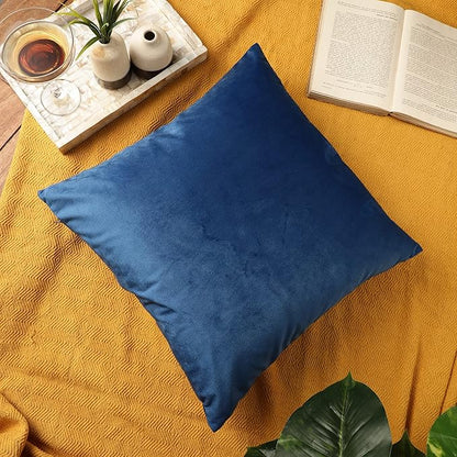 RELY+ Pack of 2 Throw Pillow Covers 16x16 Inch Velvet Soft Cozy Solid Decoration Gifts Pillow Covers Luxury Cushion Case for Sofa Couch Bedroom Living Room (Blue, 18 X 18)