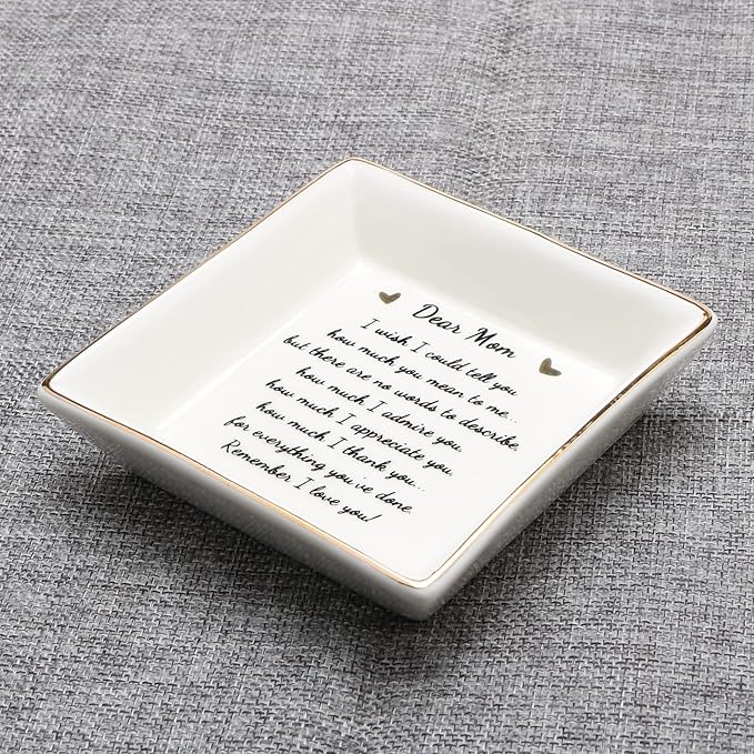 JoycuFF Gifts for Mom Birthday Unique from Daughter Ring Trinket Dish Tray Jewelry Ring Holder Mother's Day Thanksgiving Day Christmas Gifts for Mama Mother