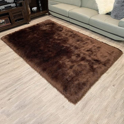 LAMBZY High Pile Super Soft Faux Sheepskin Rug (10'x13', Brown)